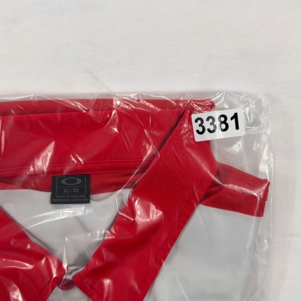 Oakley Striped Performance Golf Polo Shirt XL Red White Short Sleeve Mens - Picture 10 of 10